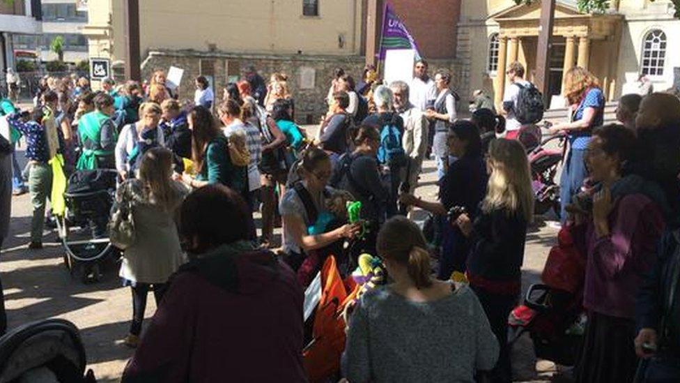 Protests ahead of council meeting to discuss children's centre cuts