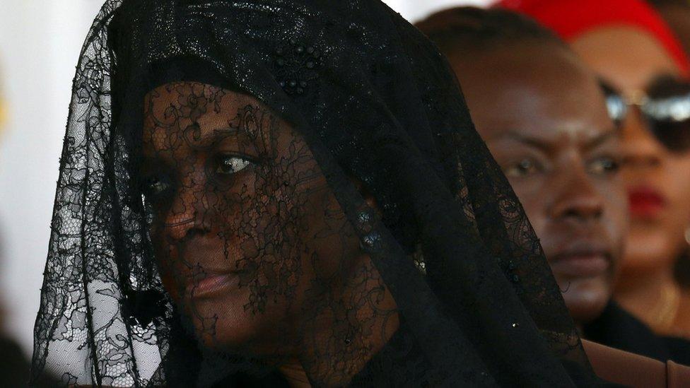 Grace Mugabe, widow of former Zimbabwean President Robert Mugabe, attends a church service before his burial at his rural village in Kutama, Zimbabwe, September 28, 2019