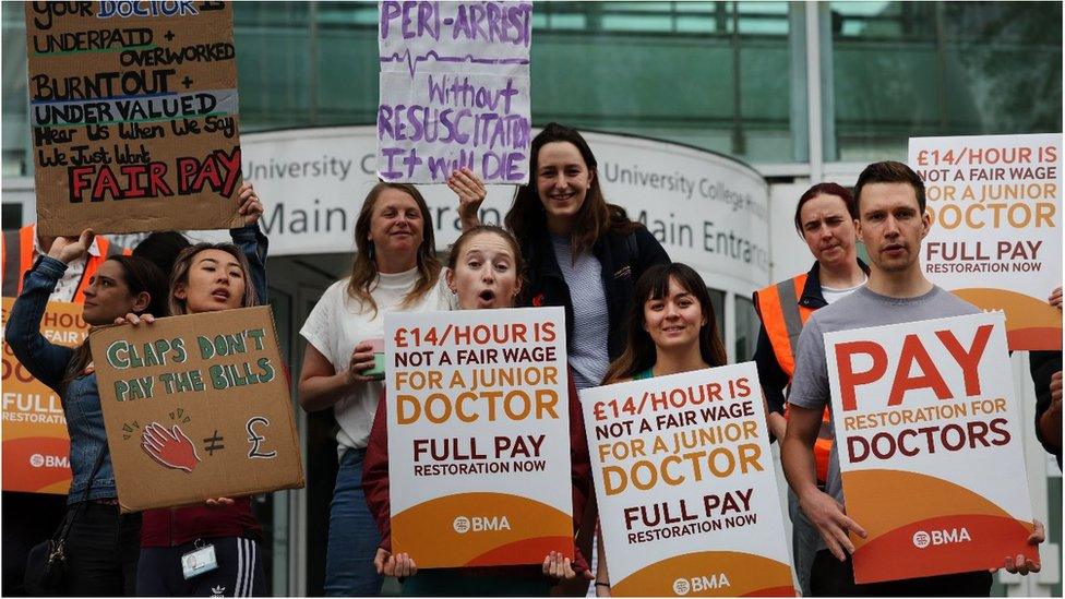 Junior doctors outside a hospital in London