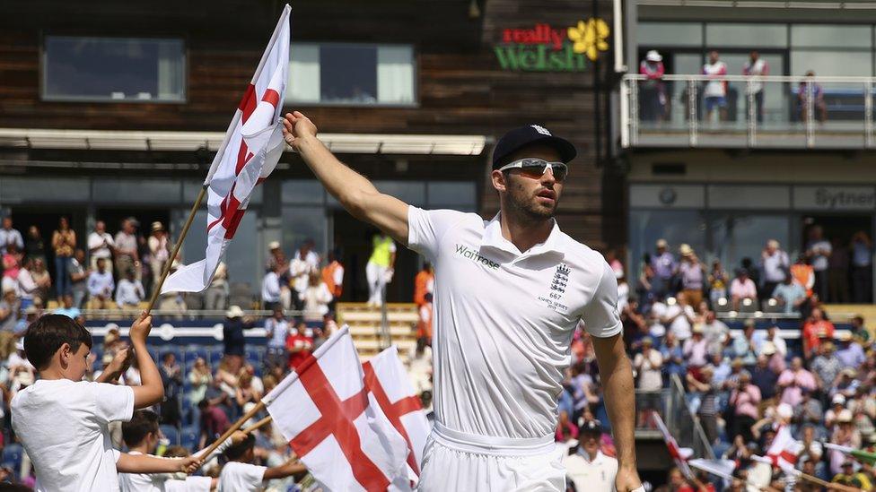 England's Mark Wood walks out at the Swalec Stadium