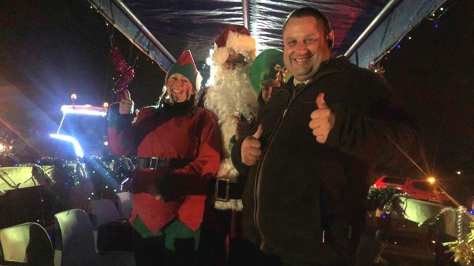 Richard Hill with elf and Father Christmas