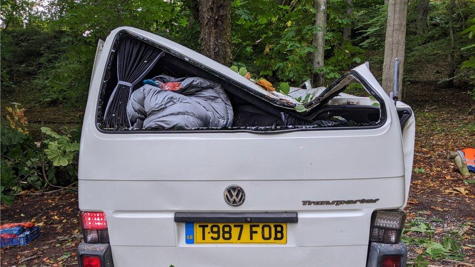 Damaged campervan