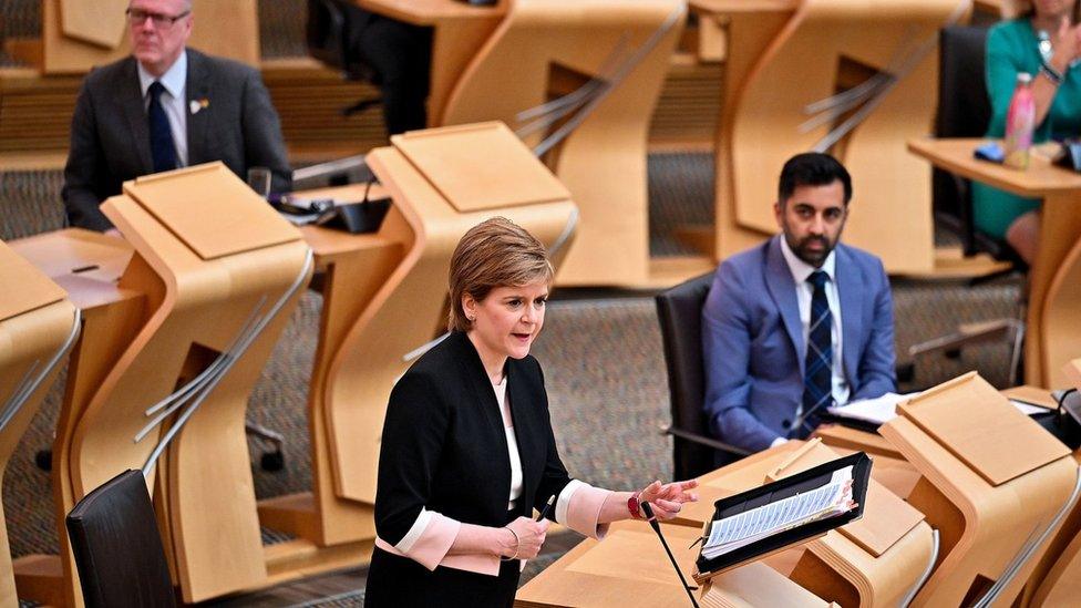 First Minister Nicola Sturgeon during First Minister"s Questions at the Scottish Parliament in Holyrood, Edinburgh. P