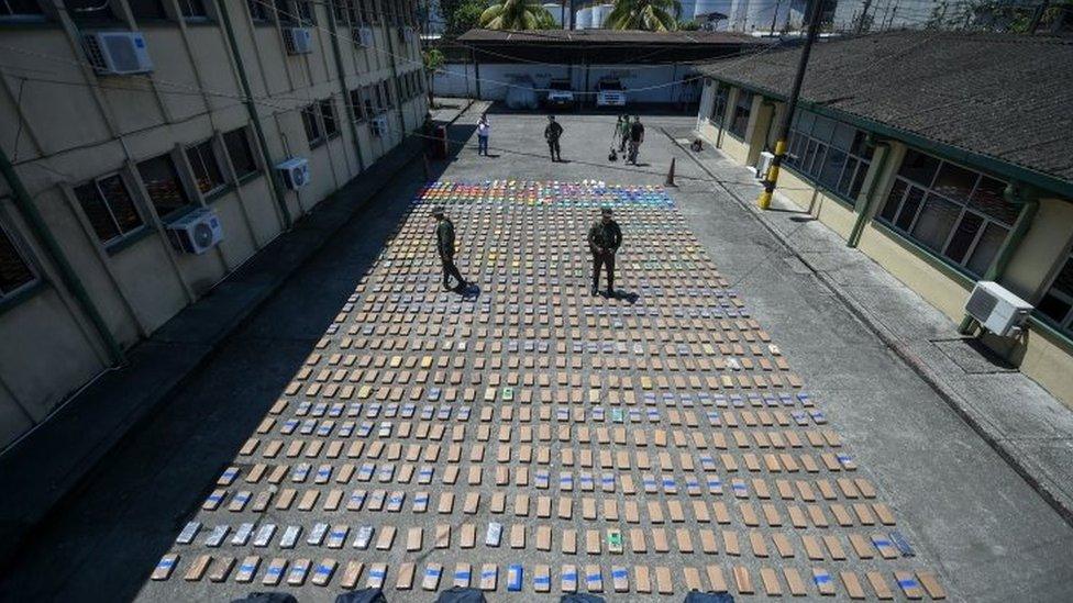 Police in Colombian port of Buenaventura with cocaine seized from the Usuga Clan Aug 10 2017