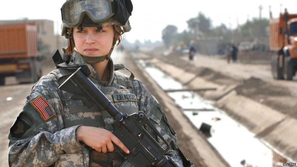 A female officer on guard in Iraq