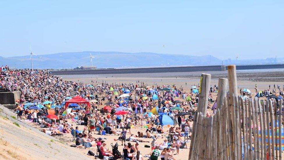 People packed the beaches to watch the air show