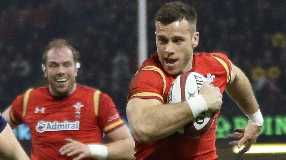Gareth Davies heads for the line against Scotland