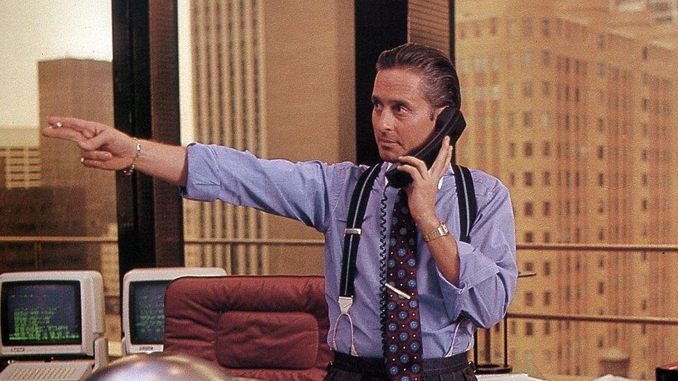 Scene from the film WALL STREET (US, directed by Oliver Stone), starring MICHAEL DOUGLAS as Gordon Gekko. copyright 20th Century Fox via Ronald Grant Archive