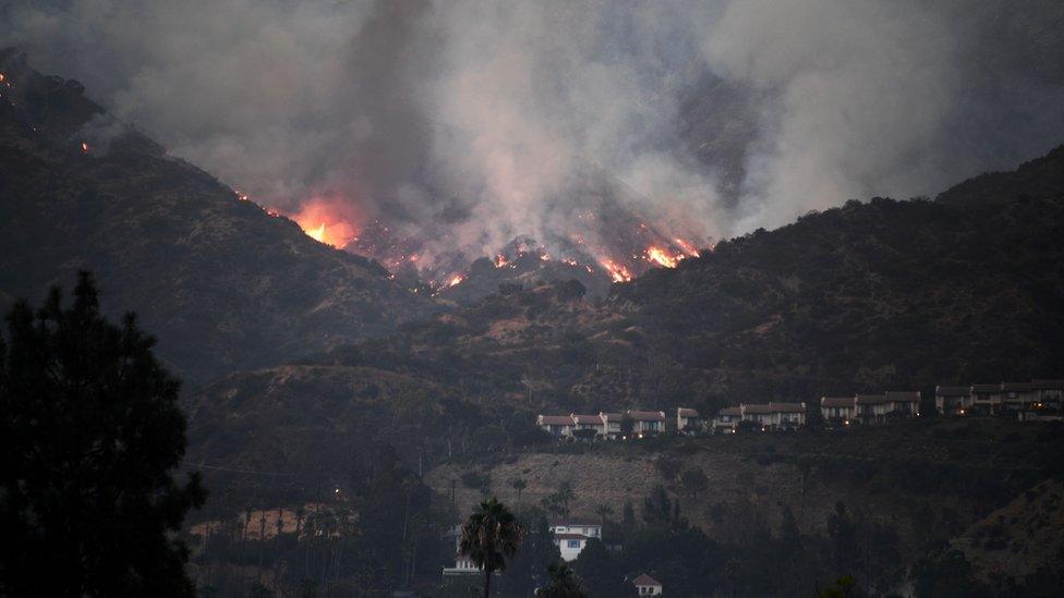 The La Tuna fire burns above downtown Burbank, California, 3 September 2017