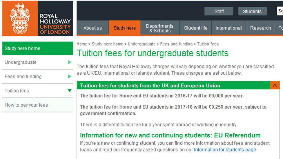 Royal Holloway fees