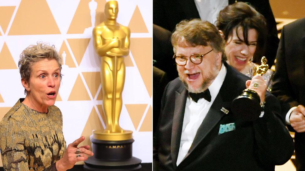 Frances McDormand, Guillermo del Toro and Sally Hawkins