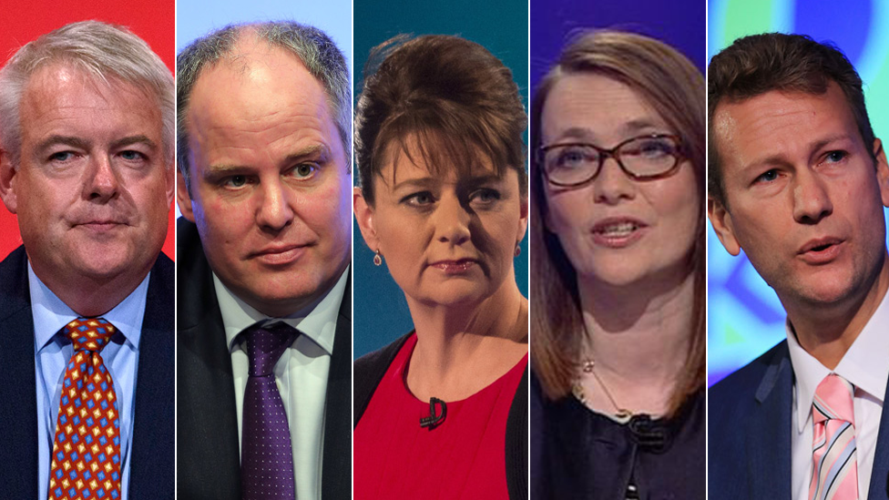 Party leaders from left to right: Carwyn Jones, Andrew RT Davies, Leanne Wood, Kirsty Williams and Nathan Gill