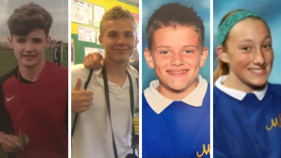 Photos of Loui Charlesworth, Ryan Bray, Sam Jordan, Amber Deaves as teenagers when they were pupils at Martin's