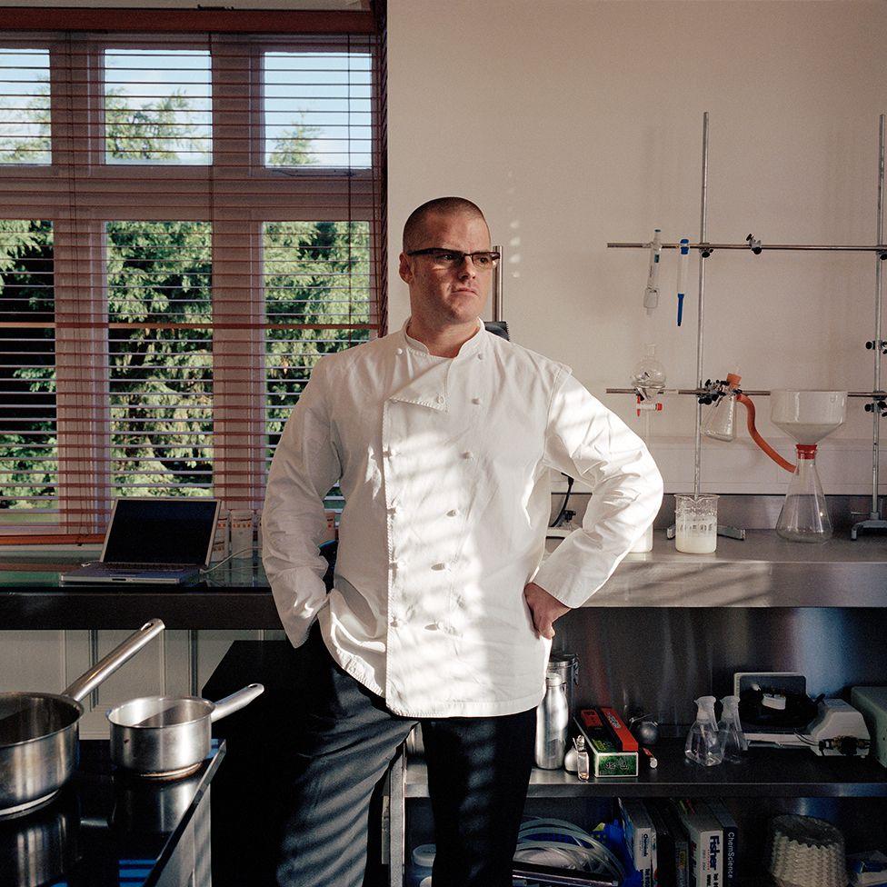 Heston Blumenthal in his kitchen laboratory - chef and owner of The Fat Duck, a three-Michelin-starred restaurant in the village of Bray in Berkshire. 2005