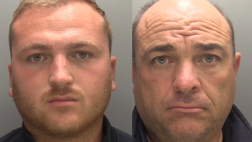 The mug shots of two men side by side. The man on the left has short ginger hair, short ginger facial hair and is wearing a black polo shirt. The man on the right has short black balding hair and is wearing a black jumper.