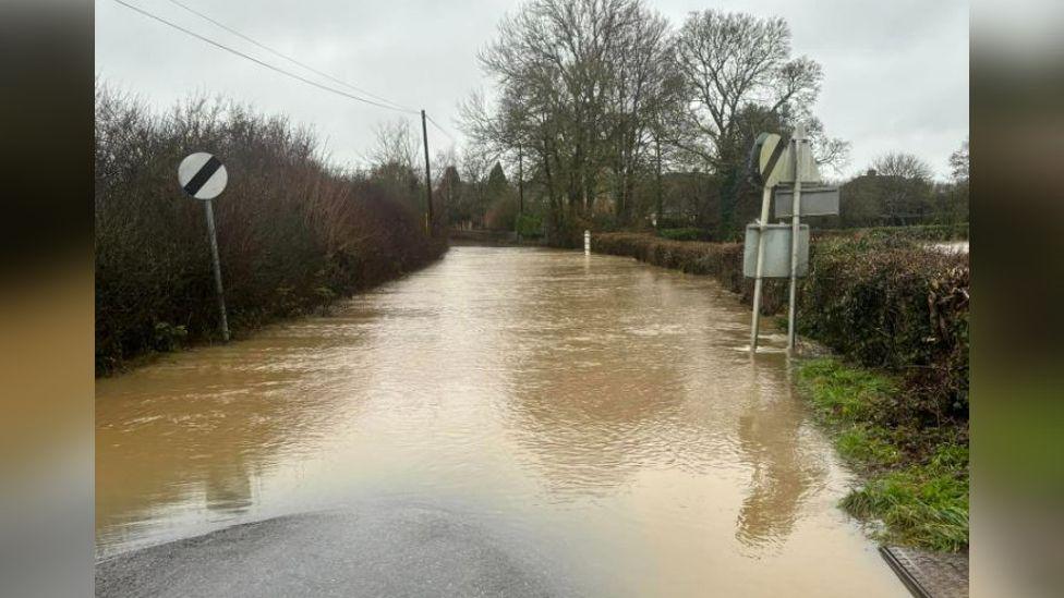 High floodwater on a lane