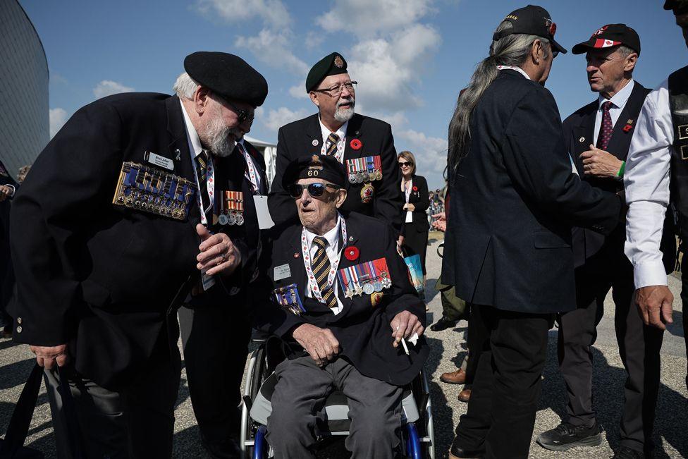 Canadian veteran, Jim Spenst, attends a commemorative ceremony for the 80th anniversary of D-Day landings in Normandy at the Canadian cemetery in Courseulles-sur-Mer, France, 06 June 2024