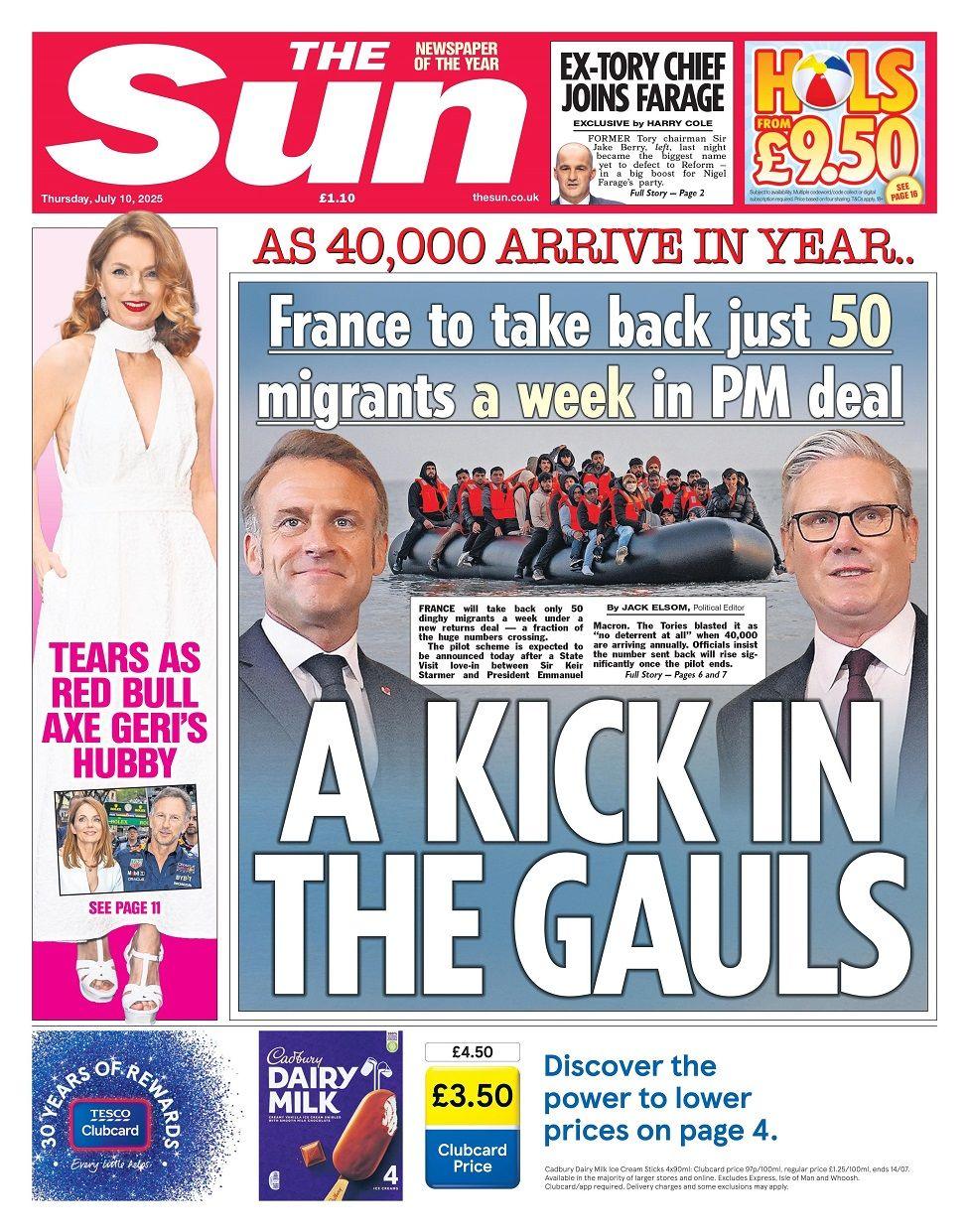"A kick in the Gauls" is the Sun's headline for Thursday.