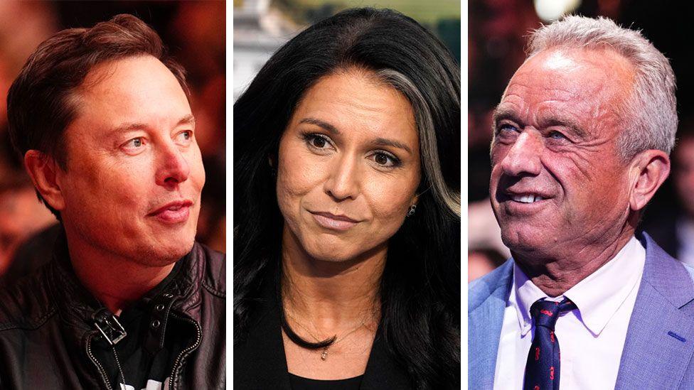 BBC composite image of Elon Musk, Tulsi Gabbard and Robert F Kennedy Jr