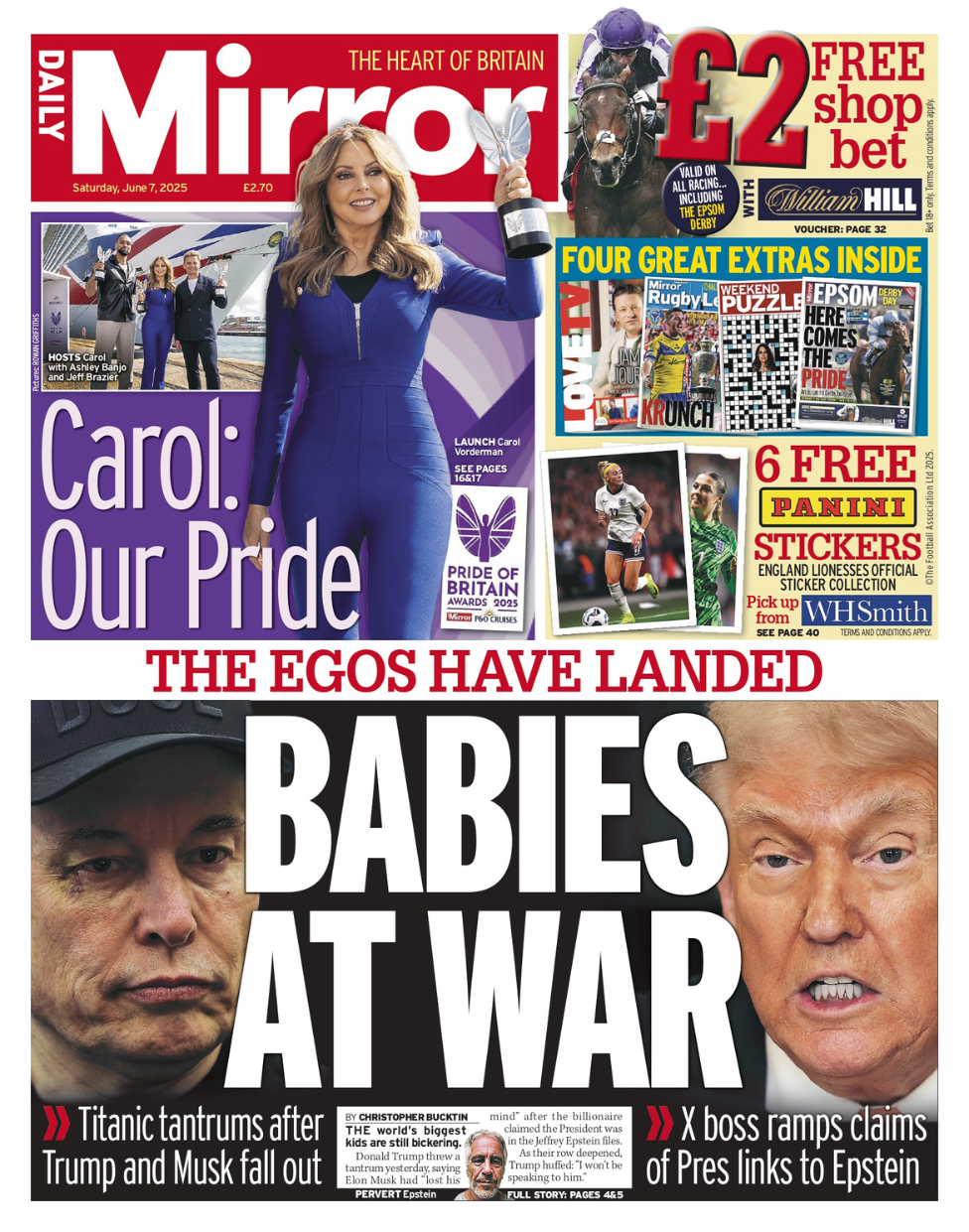 The headline on the front page of the Daily Mirror reads: 'Babies at War'