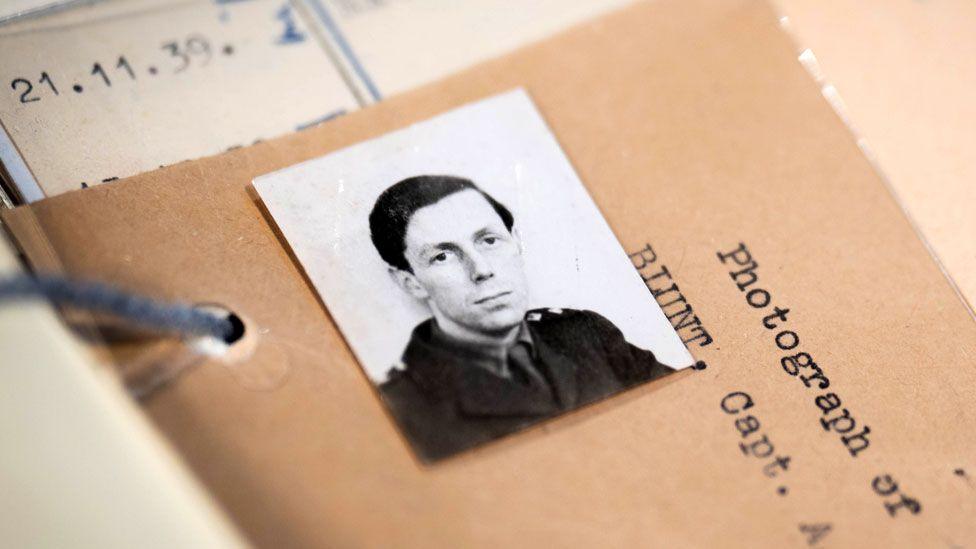 A photo of Anthony Blunt inside one of the many files MI5 has made available to the National Archives in Kew, west London.