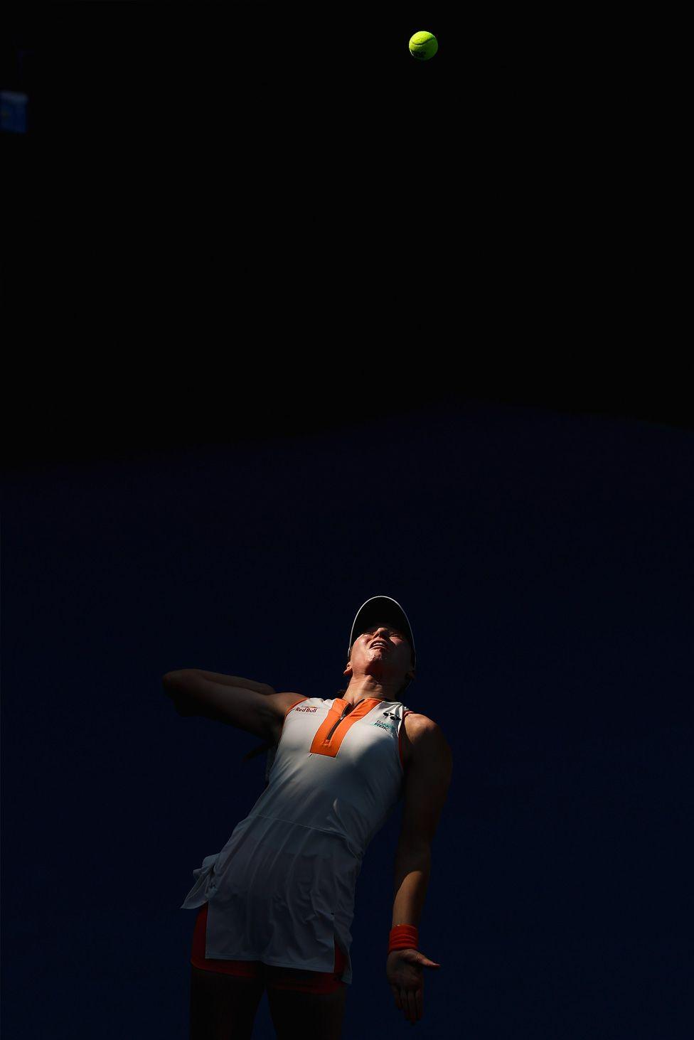 Elena Rybakina serves against Eva Lys in the Women's Singles Round in the 2025 China Open in Beijing. Photo by Lintao Zhang