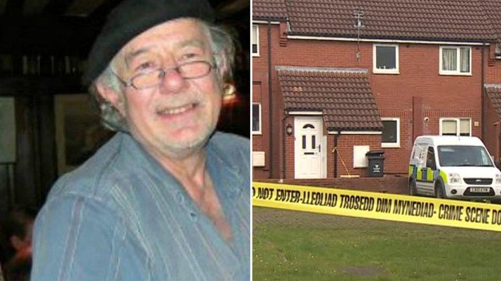 Nicholas Anthony Churton and police vehicles outside his home