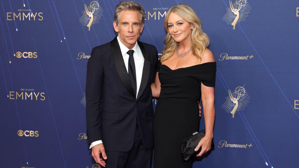 Ben Stiller and Christine Taylor attend the 77th Primetime Emmy Awards at Peacock Theater on September 14, 2025 in Los Angeles, California