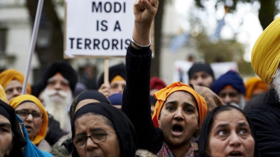 Sikh protesters staging a demonstration in London