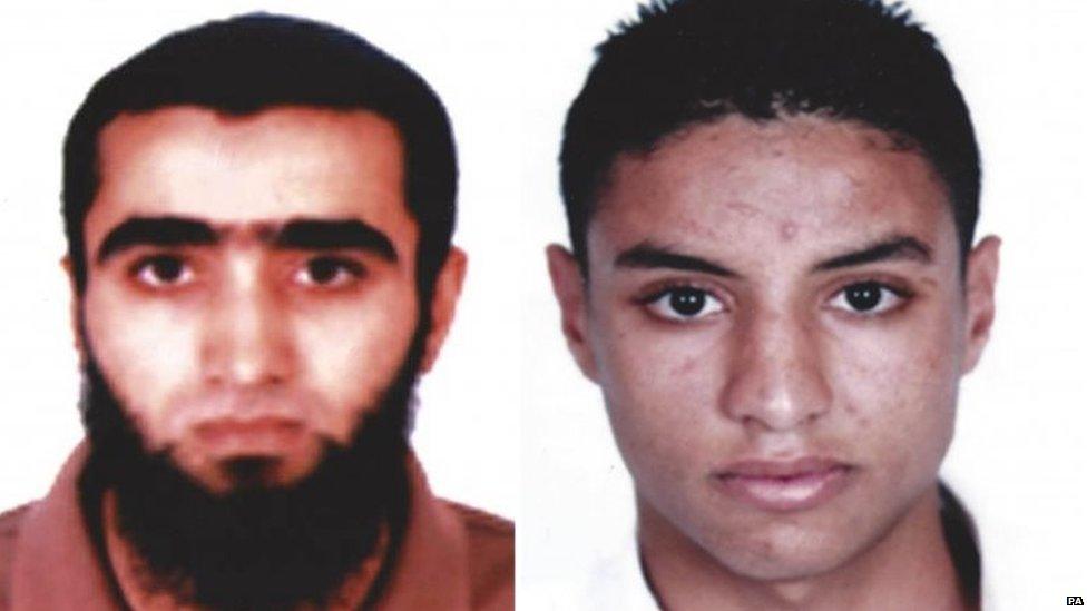 Undated handout photo issued by the Tunisian Interior Ministry of Bin Abdallah (left) and Rafkhe Talari, who are being sought by Tunisian authorities in connection with the terror attack in Sousse, Tunisia. 30 June 2015