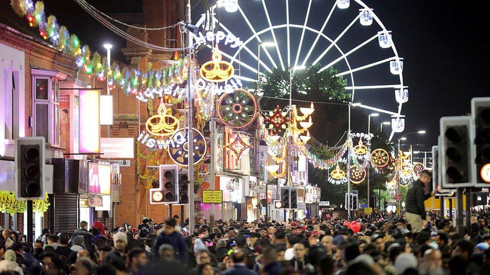 Thousands of people gather in Leicester for the switching on of the lights to mark the start of the Hindu festival of Diwali 2016