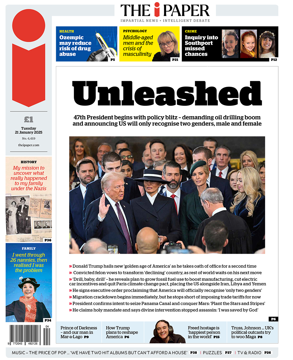 The headline in the i reads: "Unleashed". 