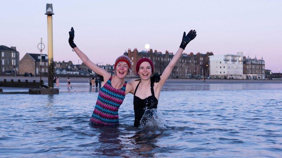 sunrise swim at Portobello Beach