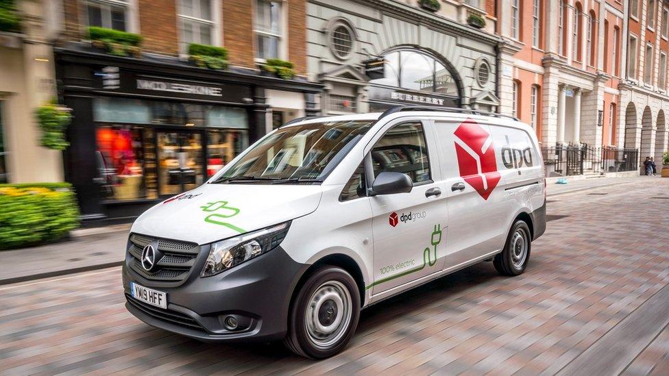 A white DPD delivery van on a London street.