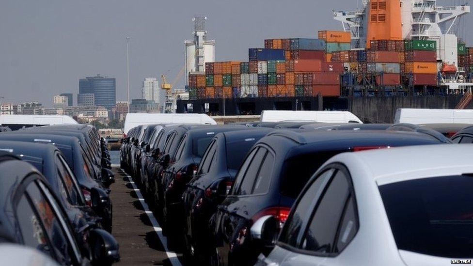 Cars waiting to board a ship for export in the Spanish port of Valencia