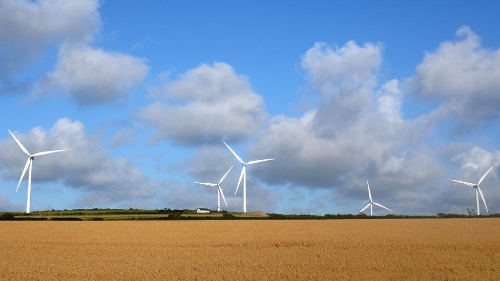 Several wind turbines at a wind farm