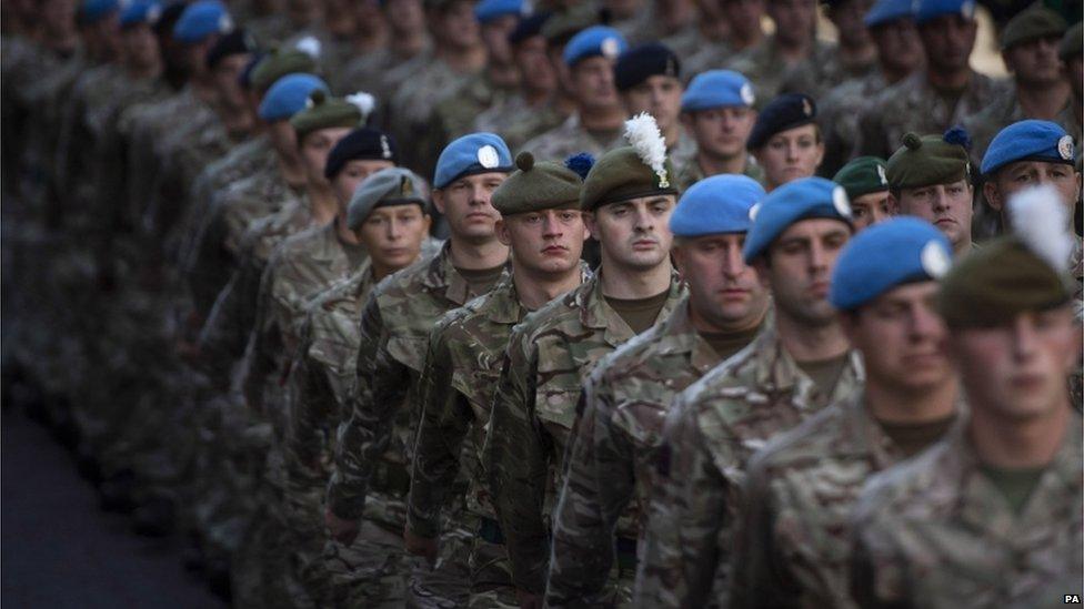 Army personnel marching in London