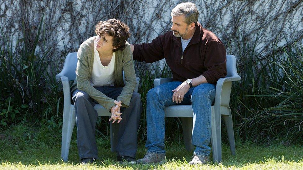 Timothee Chalamet with Steve Carell in Beautiful Boy