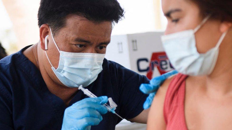 Woman at a vaccination clinic