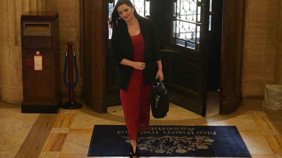 Emma Little-Pengelly arrives at Stormont