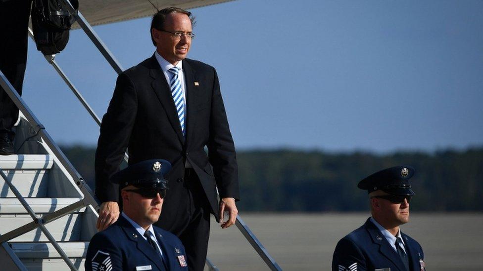 Deputy Attorney General Rod Rosenstein on the stairs of Air Force One