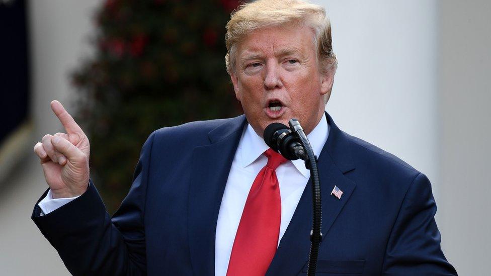 US President Donald Trump speaks during an event to present US golfer Tiger Woods with the Presidential Medal of Freedom in the Rose Garden of the White House in Washington, DC, on May 6, 2019.