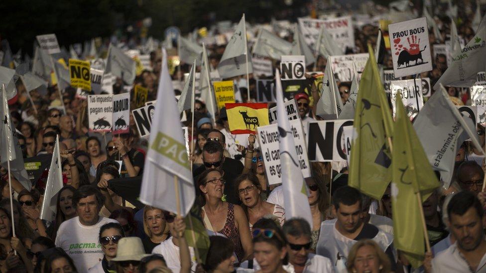 Protest against bullfighting in Madrid. 10 Sept 2016