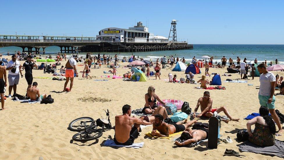 Groups on Bournemouth beach