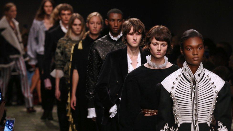 Burberry models at London Fashion Week