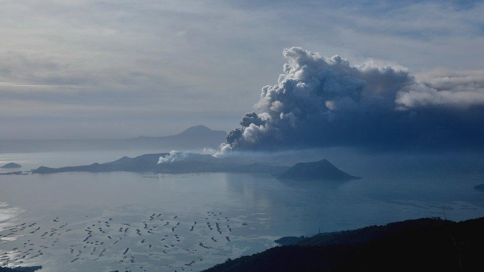 The errupting Taal Volcano is seen from Tagaytay City