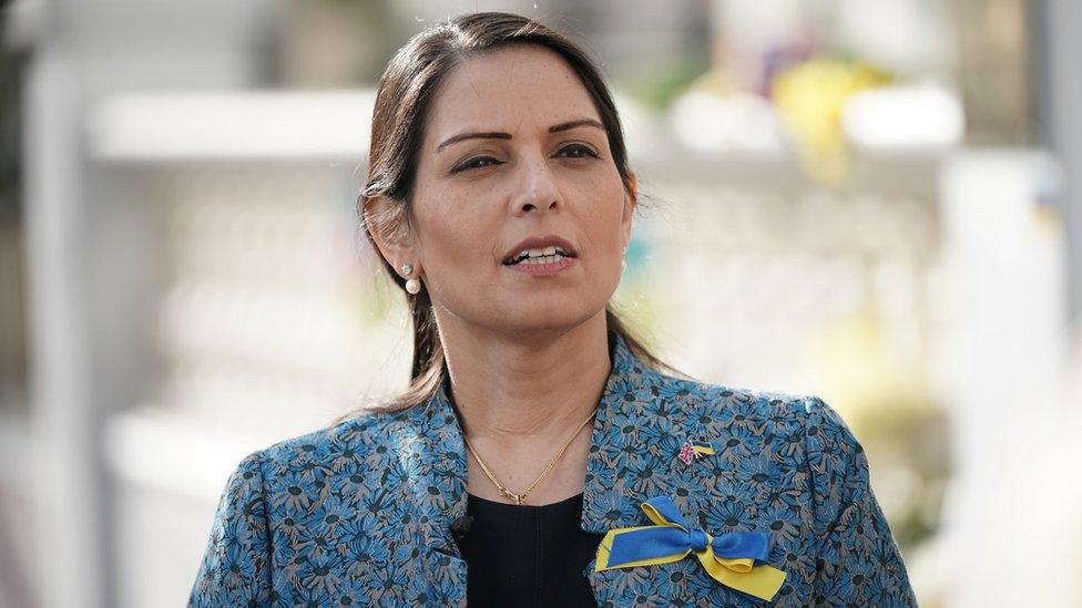 Priti Patel visiting the Ukrainian embassy in London