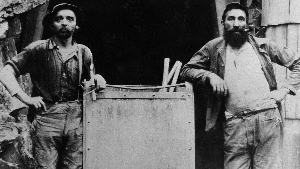 Gold miners in California wearing Levi Strauss jeans - around 1880