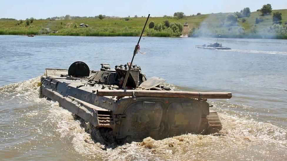 Ukrainian BMP-1 vehicle crossing water during a training exercise