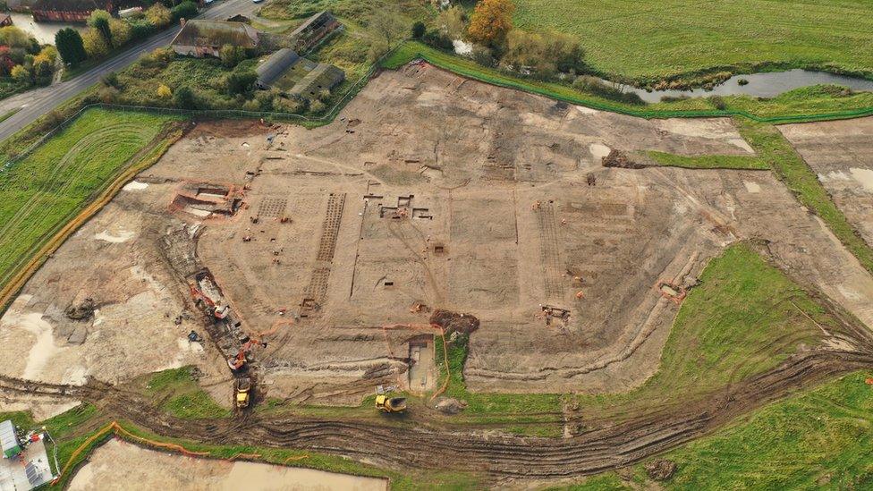 Aerial view of the excavations